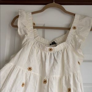Ruffle sleeve embroidered linen babydoll dress